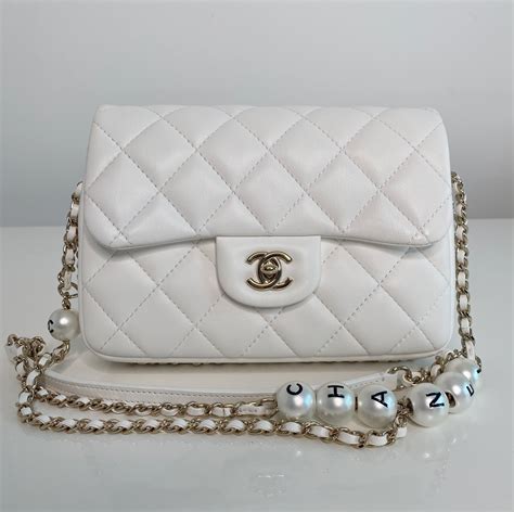 chanel pearl flap bag white|white vintage chanel bag.